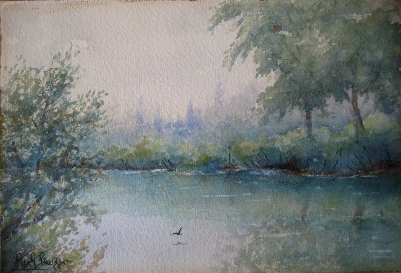 ANTIQUE WATERCOLOR PAINTING BY GEORGE G PHIPPS 1838 1925 LISTED SUMMER