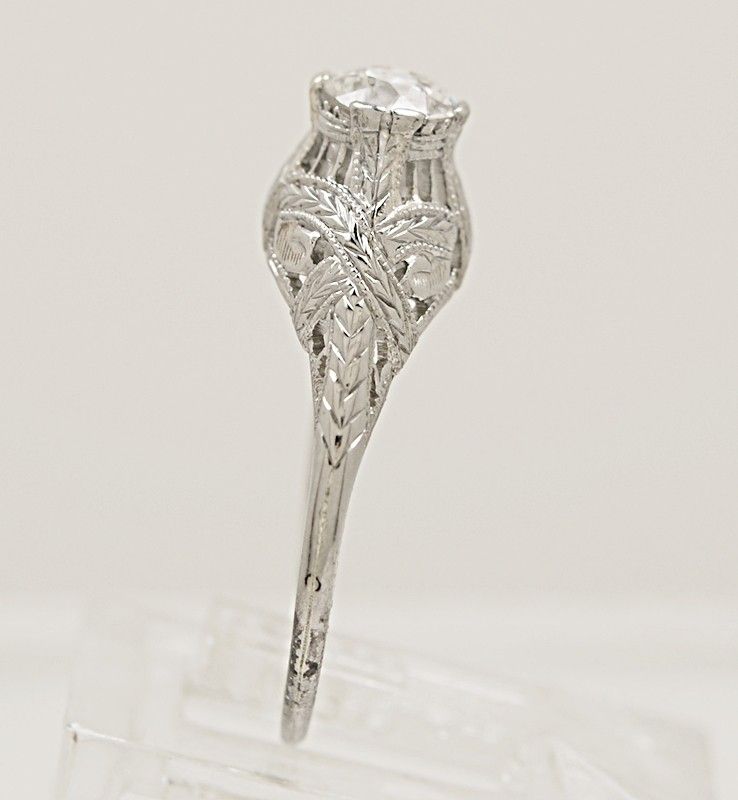 Antique Diamond 18K White Gold Edwardian Engagement Ring J33398