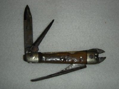 ANTIQUE J G LEWIS 1900 GARDNER 1876 BONE HANDLE POCKET KNIFE PLIERS