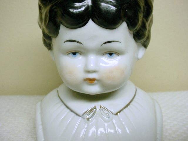 Antique German China Doll Head with Molded Shirt Collar