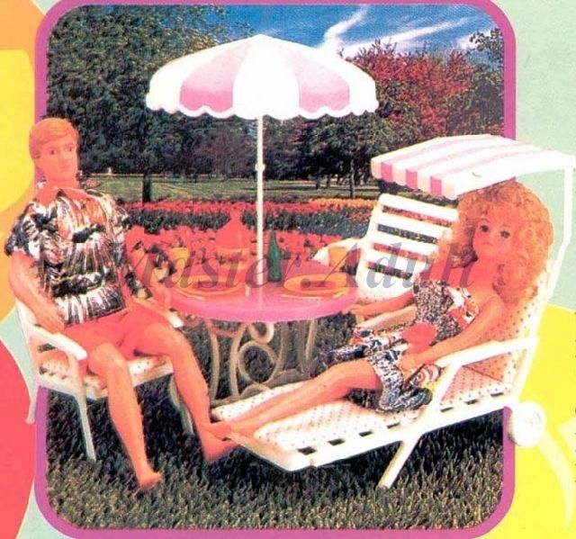 Leisure at Garden Set for Barbie Table with Umbrella Sling Chair