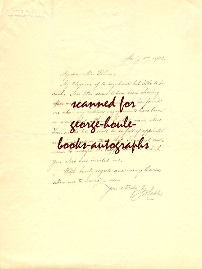 George Washington Cable Letter 1903 American Author