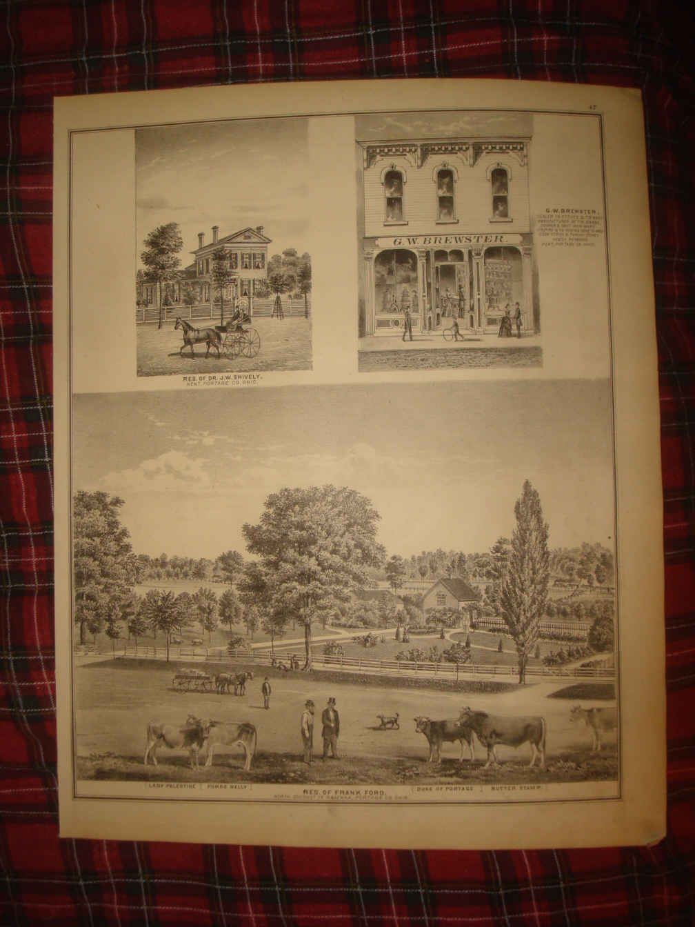 Antique 1874 Garrettsville Randolph Atwater Kent Ohio Map Furniture