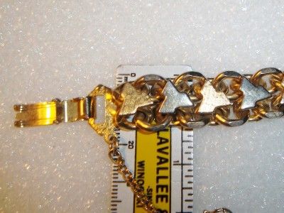 vintage chunky gold tone bracelet chain link with designs safety chain