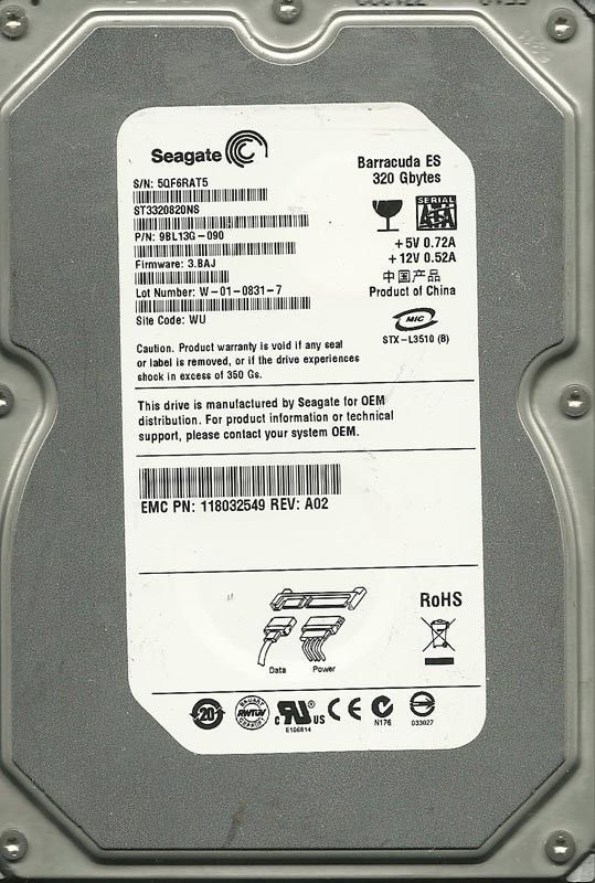 Seagate ST3320820NS 320GB P N 9BL13G 090 F w 3 baj Wu