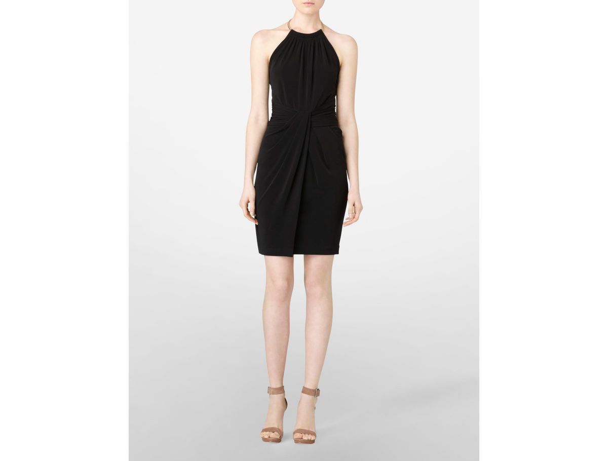 Calvin Klein Gold Ring Halter Dress Womens