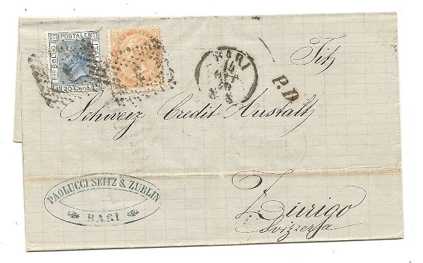 Italy Nice Cover Bari to Switzerland 1870