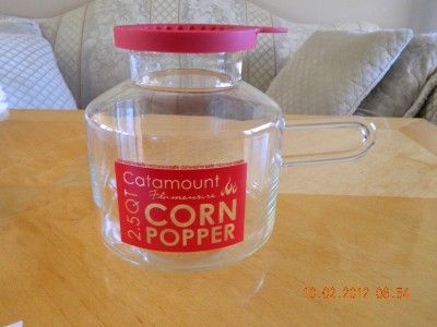  Catamount Flameware Glass Microwave Cookware Corn Popper Popcorn Maker