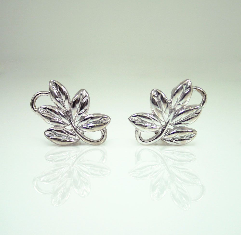 Vintage Givenchy Silver Tone Leaf Earrings Fashion Jewelry