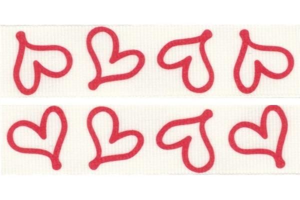 yd 7 8 White Graffiti Heart Print Grosgrain Ribbon