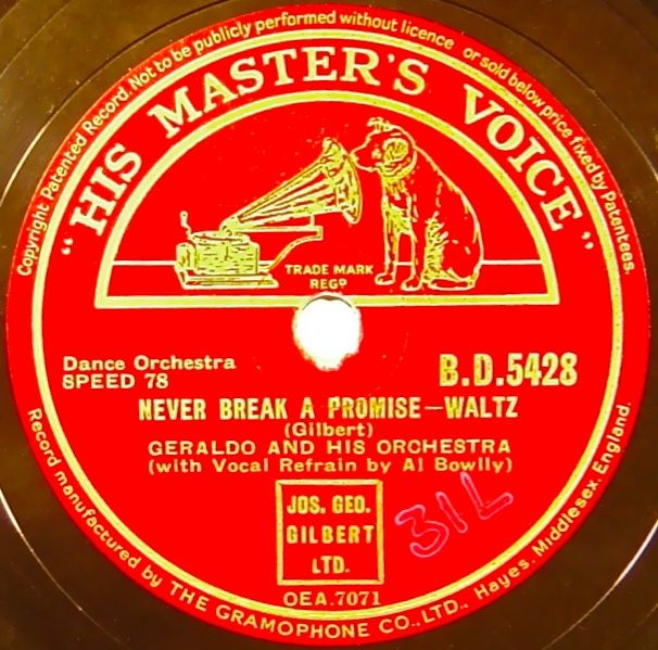 AL BOWLLY with GERALDO & HIS ORCHESTRA on HMV B.D.5428 in E to E+