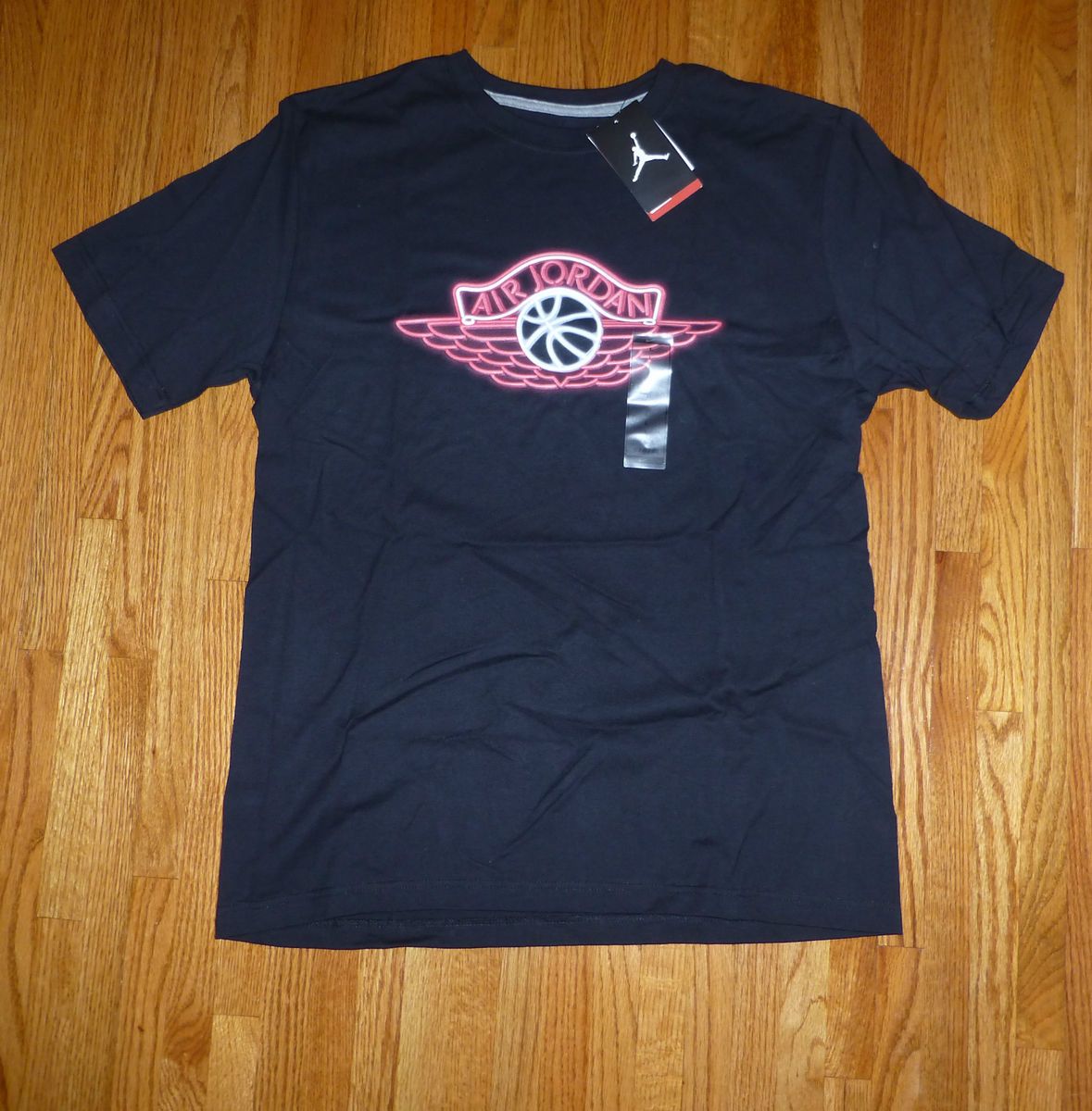  Air Jordan Black Neon Wings Glow in the Dark Basketball T Shirt Large