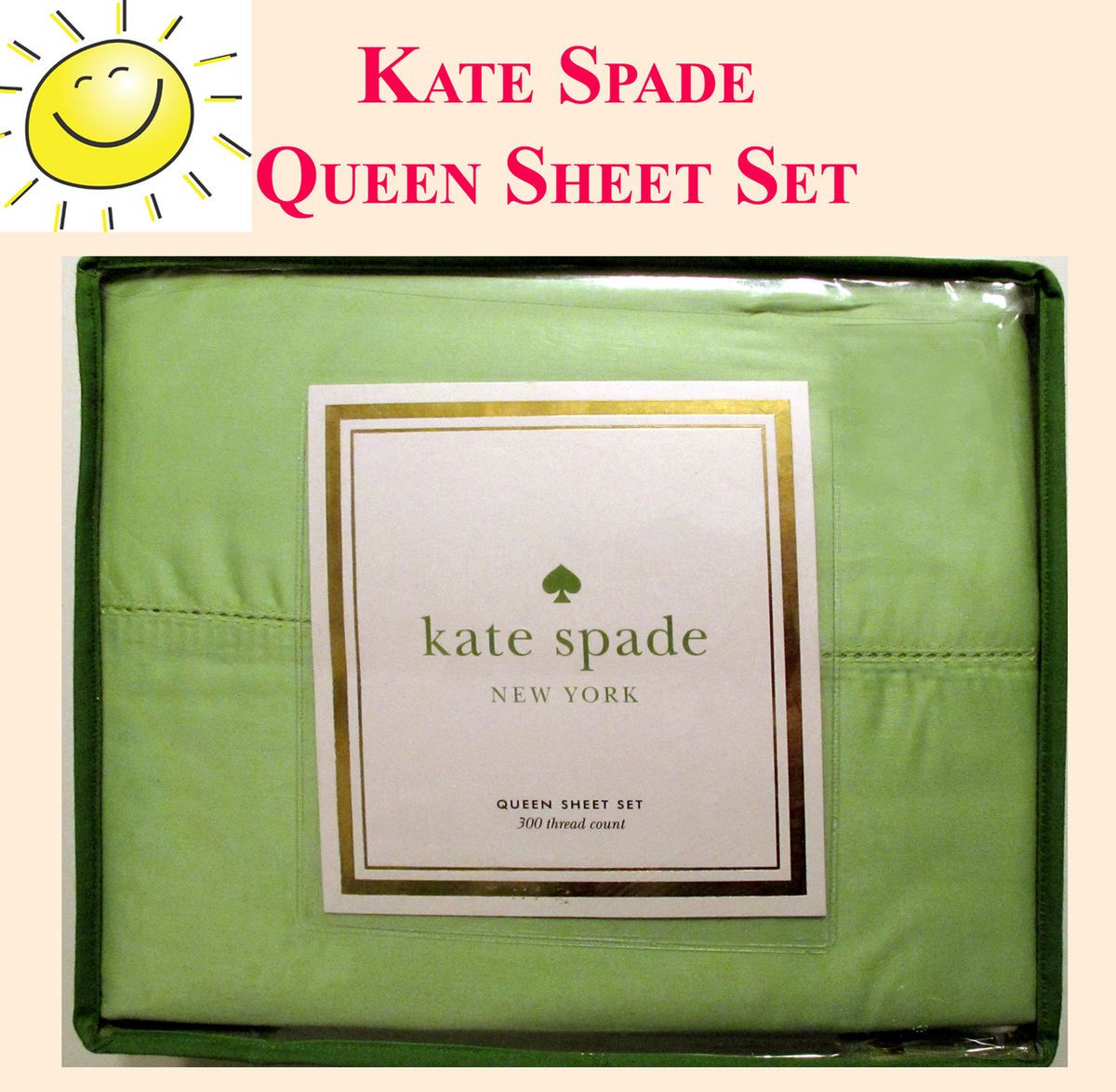 Fresh Green Kate Spade New York Designer Queen Sheet Set New in