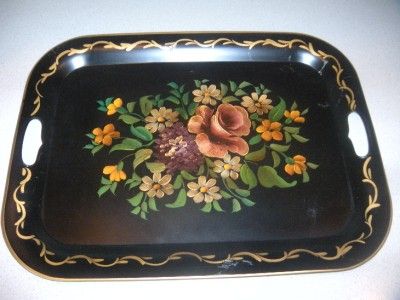 Vintage Goodkind Co Toleware Tray Handpainted Flowers