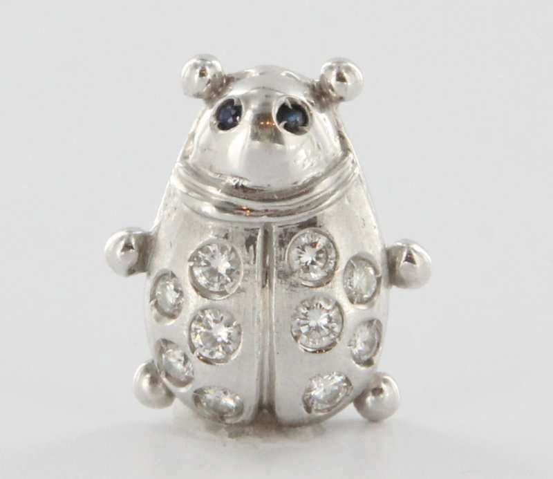  18K White Gold Diamond Ladybug Slide Pendant Fine Jewelry