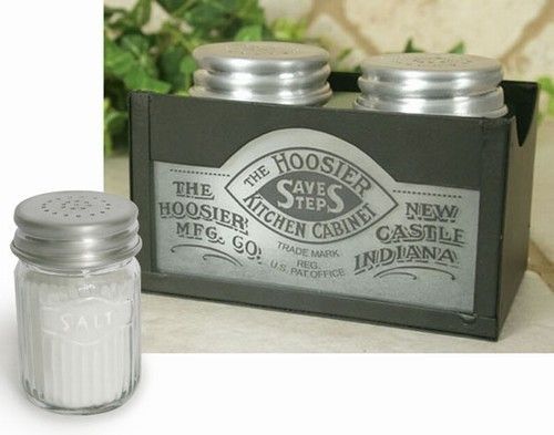 Rustic HOOSIER Kitchen Cabinet Caddy with Embossed Vintage Salt