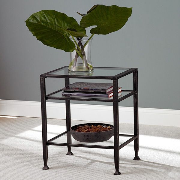 MT27078 Pair of Metal Glass End Tables 2pcs Set