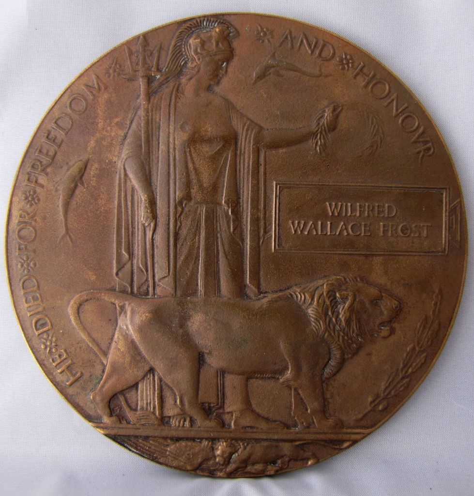 WW1 Death penny plaque Wilfred Wallace Frost WWI Casualty HMS Vehement