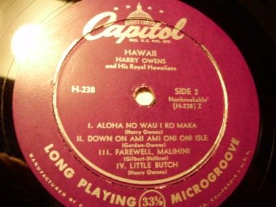 Harry Owens Hawaii H 238 10 Very RARE LP