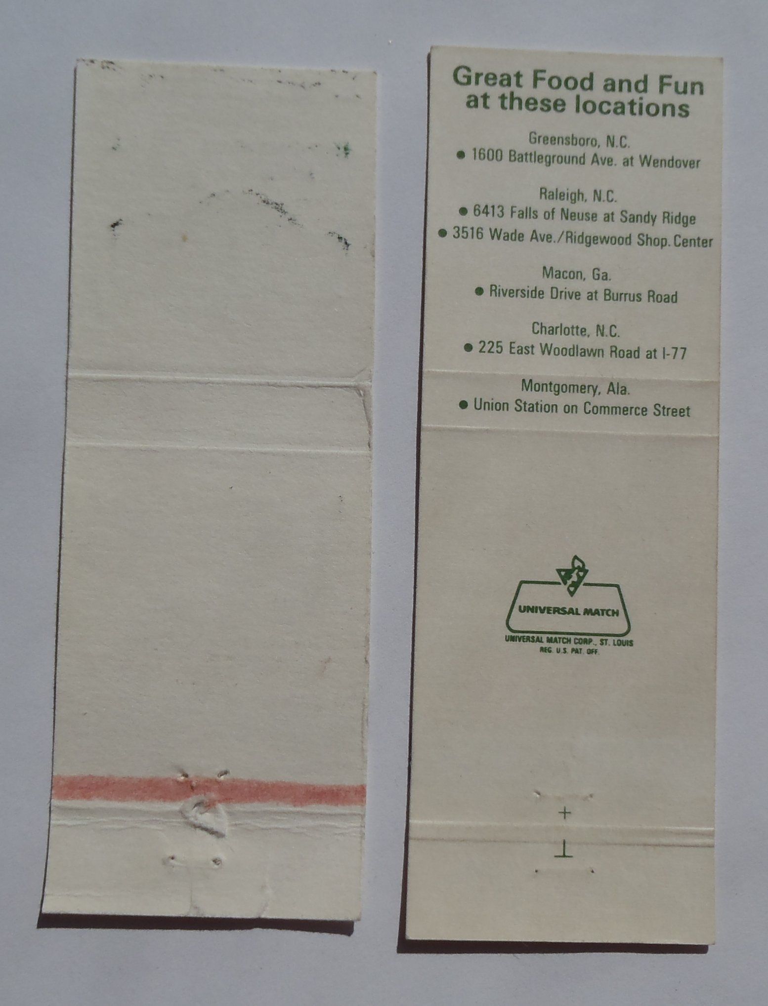  Matchbooks T. K. Tripps Food Raleigh Charlotte Macon GA Greensboro NC