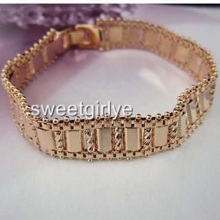 18K Rose Gold Filled Mens Bracelet Watch Chain 7 5Link GF Jewelry
