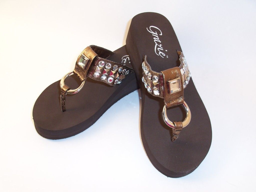 Grazie Rebel Bronze Pyramid Rhinestone Flip Flops