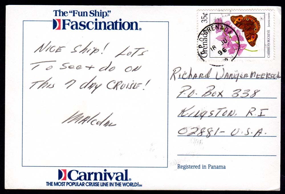 Carnival Cruise 1996 SHIP Chrome Postcard Grenada