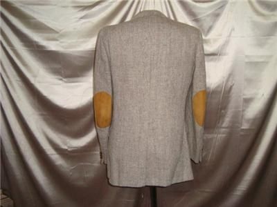 40L 40 L Harris Tweed Wool Blazer Vtg Mod Hacking Suede Leather Elbow