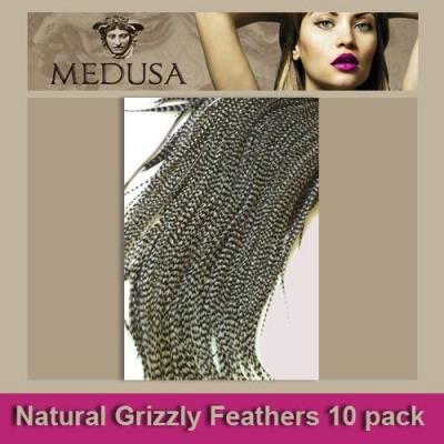 10 Pack Natural Grizzly Feather Hair Extensions  Whiting Farms Rooster
