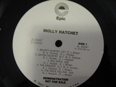 Molly Hatchett Self Titled Rock LP on White Label Promo Epic Je 35347