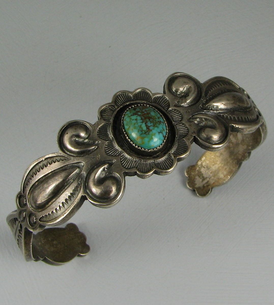 Vintage Navajo Harry Morgan Silver Bracelet w Turquoise