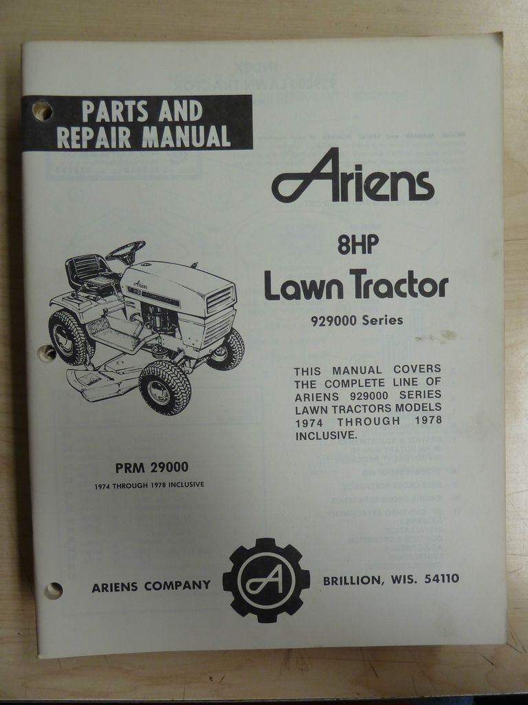 ARIENS 929000 SERIES 8 h.p. LAWN TRACTOR PARTS REPAIR MANUAL PRM 29000