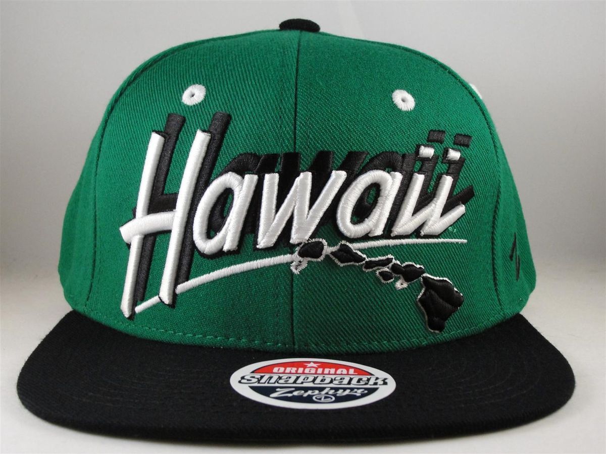 NCAA HAWAII WARRIORS ZEPHYR SCRIPT FLAT BILL SNAPBACK HAT CAP GREEN