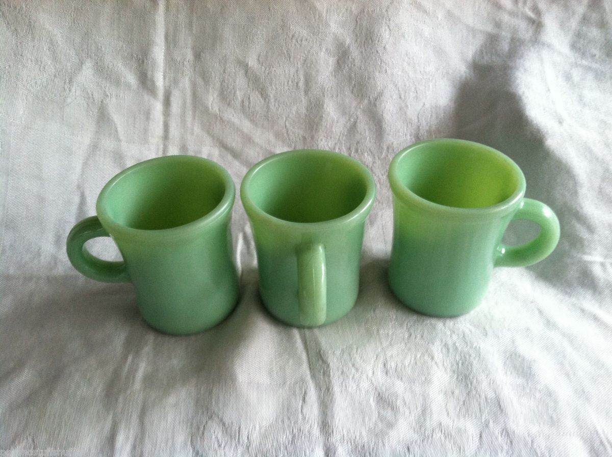 SET OF 3 JADITE FIRE KING COFFEE MUGS RESTAURANT WARE HEAVY DUTY CUPS