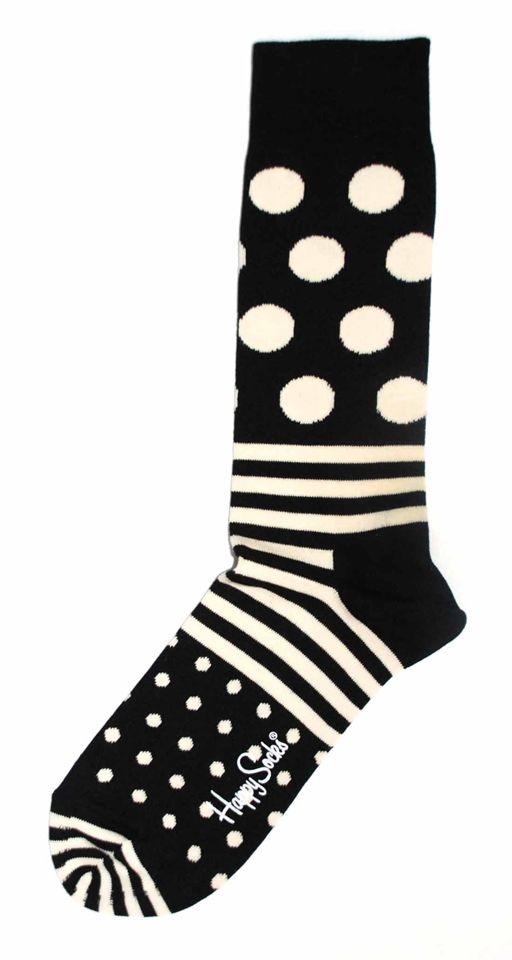 Happy Socks Black White Stripe Polka Dot Mens Dress Sock
