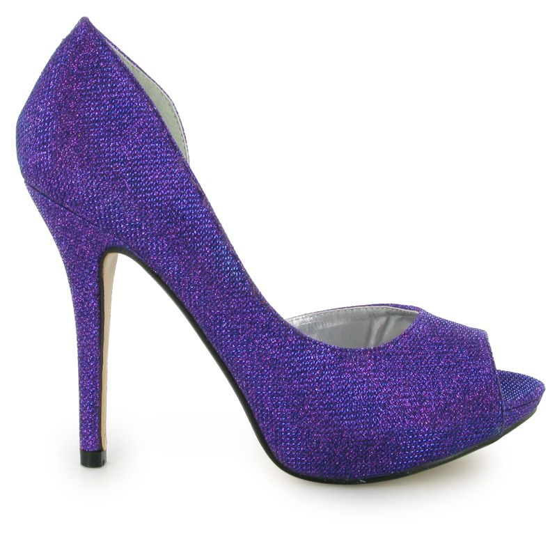 Ladies Purple Evening Party Glitter High Heel Open Side Womens Shoes