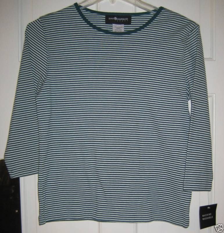 Sag Harbor Sport Green Stripe Pullover Size Small New