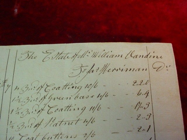 1796 William Dandine Estate Appraisal Accounting Billing Antique Paper