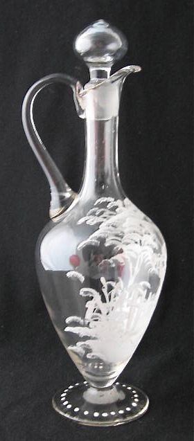 Enameled Crystal Mary Gregory Handled Decanter 13 H