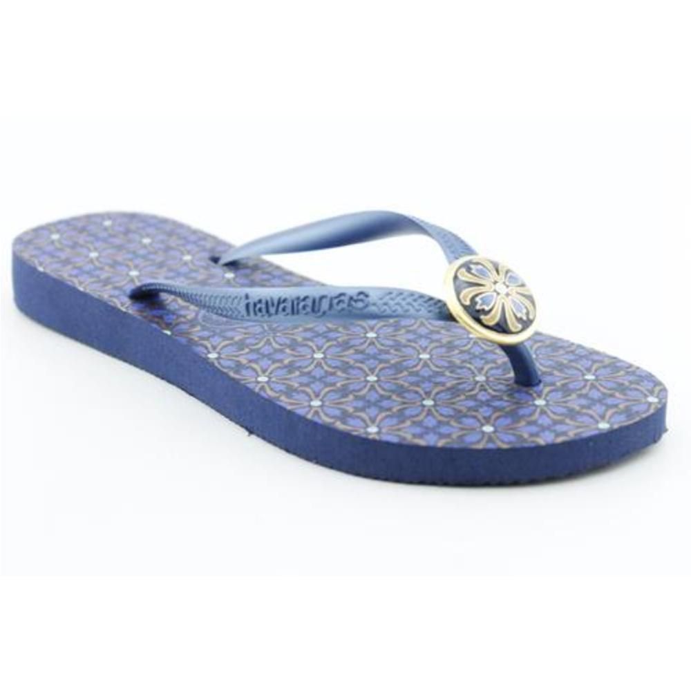 Havaianas Slim Geometric Womens Size 7 Blue Synthetic Flip Flops