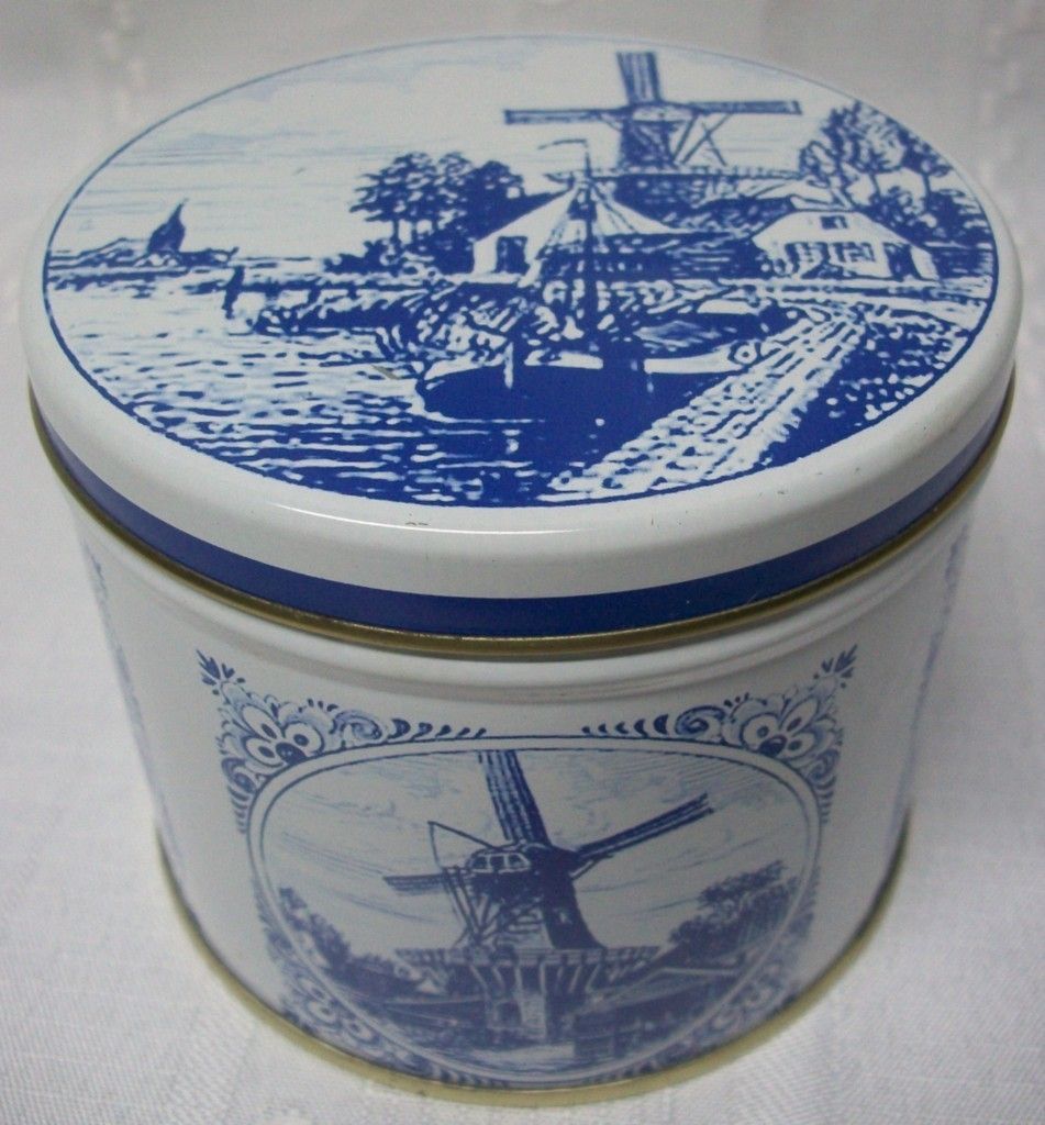  Pretty Blue White Tin Patterned w Windmills