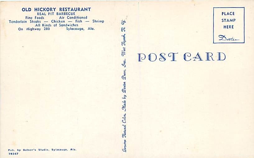 Al Sylacauga Old Hickory Restaurant Very Early T42143