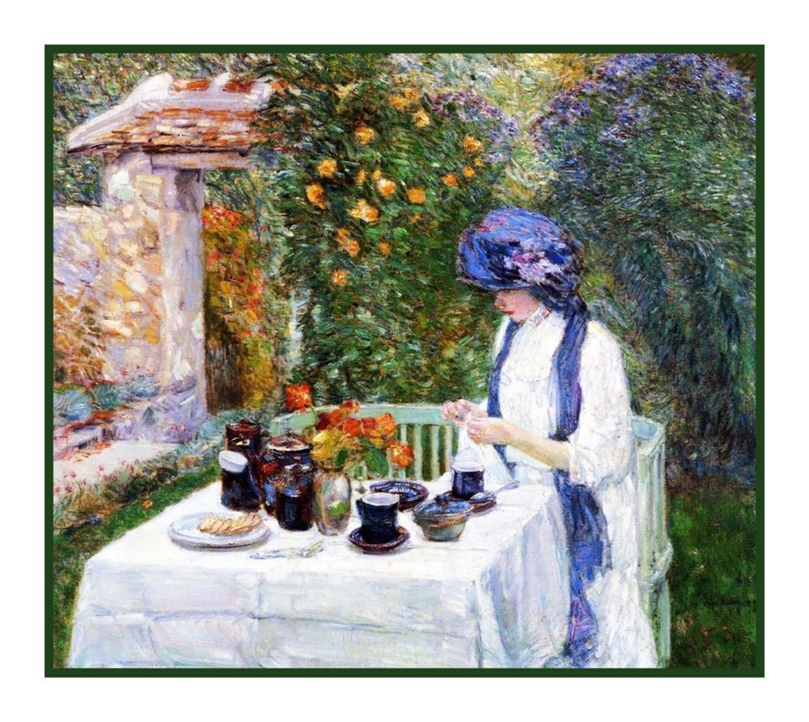 Impressionist Childe Hassam French Tea Garden Counted Cross Stitch