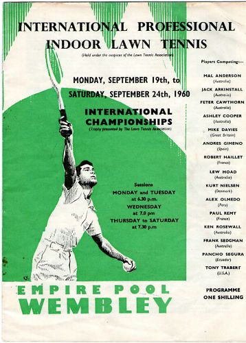 1960 WEMBLEY PROFESSIONAL INDOOR TENNIS PROGRAM ROSEWALL SEDGEMAN HOAD