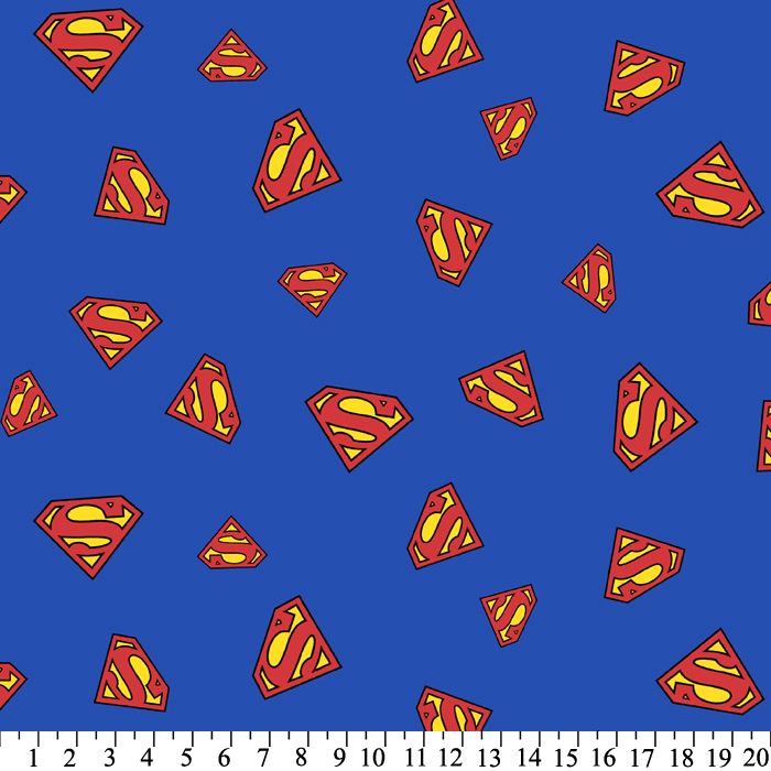 DC Comics Superman Emblems on Power Blue Half Yard Fleece Fabric