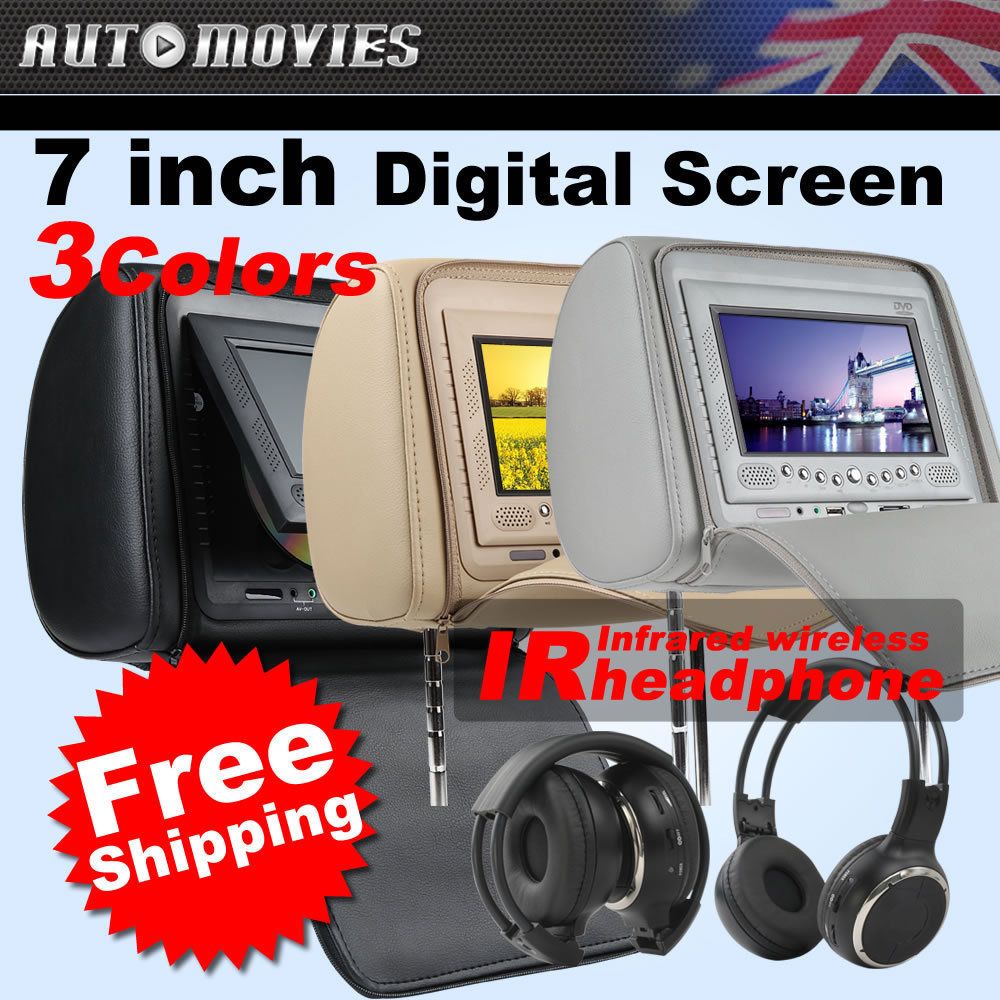  Screen LCD in Car Pillow Headrest DVD Player IR Headphone USB