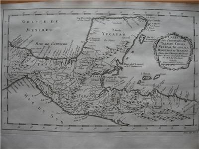 1754 Bellin Map Mexico Yucatan Guatimala Honduras