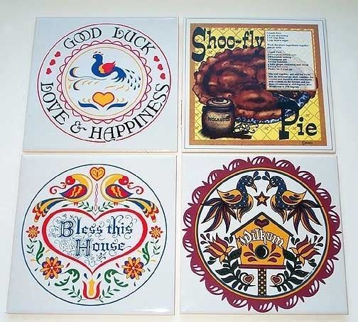 NEW AMISH Hex Sign Ceramic HOT PLATES Trivets SHOO FLY PIE Distelfink