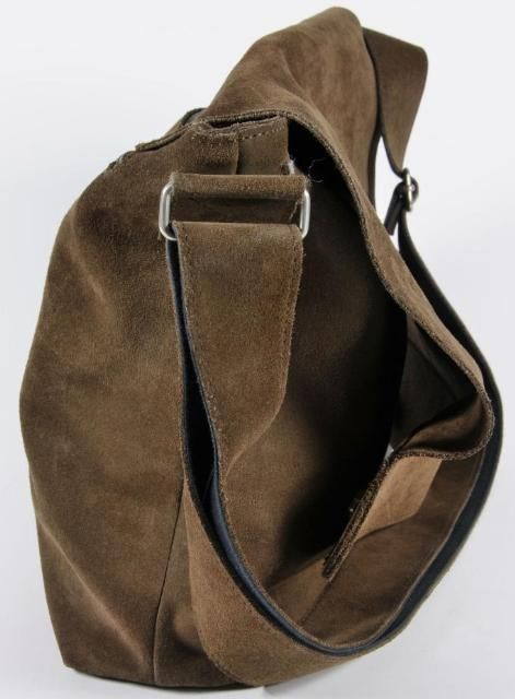 Leonhard Heyden Thick Brown Suede Flap Messenger Cross Body Bag Made