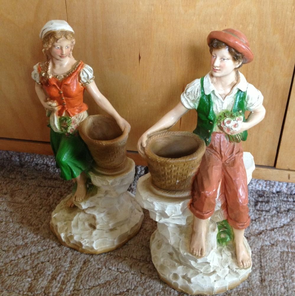 Universal Statuary Ornaments Matching Man Woman with Baskets